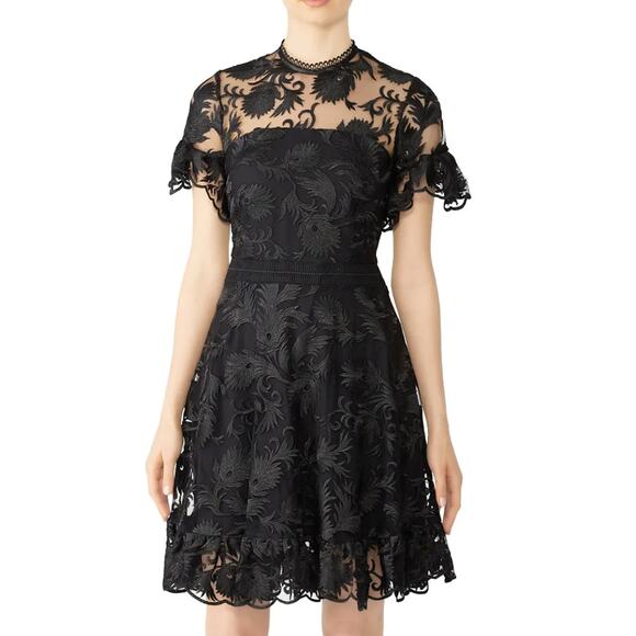Shoshanna Black Lace Fit n Flare Mini Dress Size 12 Cocktail Party Designer $550 - Picture 1 of 11